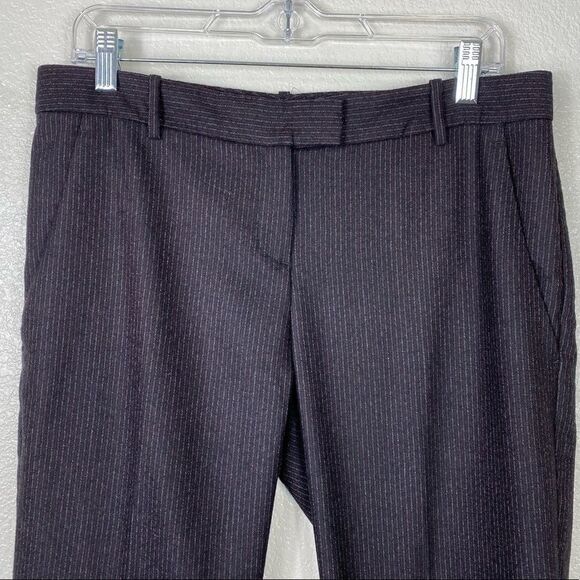 Theory Ashleen Black & Red Pinstriped Virgin Wool Flared Trousers - Picture 3 of 7